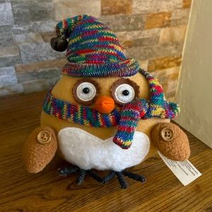 Beautiful tan beige brown christmas owl with scarf
